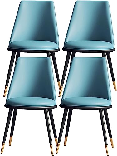 JIESOO Küchen Esszimmerstühle 4er-Set Wohnzimmer-Beistellstühle Moderne Gepolsterte Akzentstühle mit Weichem PU-Leder-Kissensitz Und Metallbeinen(Blue,Black Gold feet) von JIESOO