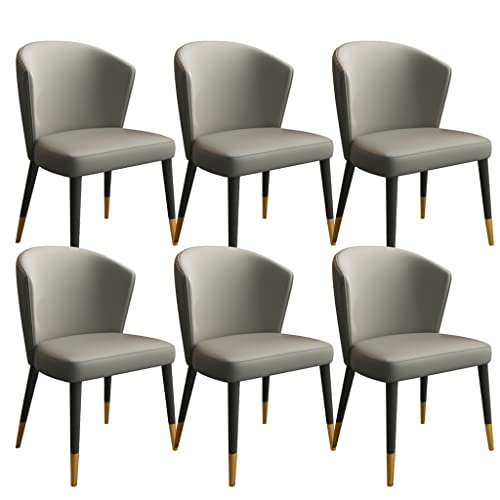 JIESOO Küchen-Esszimmerstühle 6er-Set, Massivholzfüße Wohnzimmerstühle Moderner PU-Leder Rund Hohe Rückenlehne Gepolsterter Weicher Sitz für Büro Lounge Esszimmer Schlafzimmer(Grey) von JIESOO