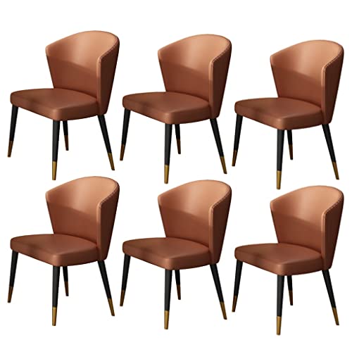 JIESOO Küchen-Esszimmerstühle 6er-Set, Massivholzfüße Wohnzimmerstühle Moderner PU-Leder Rund Hohe Rückenlehne Gepolsterter Weicher Sitz für Büro Lounge Esszimmer Schlafzimmer(Orange) von JIESOO