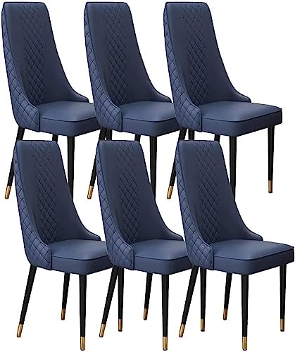 JIESOO Küchen Esszimmerstühle 6er-Set Mikrofaser-Leder Hohe Rückenlehne Gepolsterter Weicher Sitz Stabile Metallbeine Aus Karbonstahl for Büro Lounge Esszimmer Küche(Blue) von JIESOO