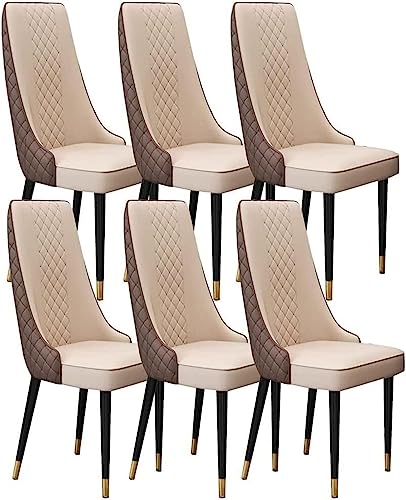 JIESOO Küchen Esszimmerstühle 6er-Set Mikrofaser-Leder Hohe Rückenlehne Gepolsterter Weicher Sitz Stabile Metallbeine Aus Karbonstahl for Büro Lounge Esszimmer Küche(Khaki+Brown) von JIESOO