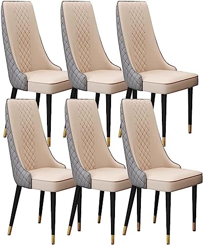 JIESOO Küchen Esszimmerstühle 6er-Set Mikrofaser-Leder Hohe Rückenlehne Gepolsterter Weicher Sitz Stabile Metallbeine Aus Karbonstahl for Büro Lounge Esszimmer Küche(Khaki+Dark Grey) von JIESOO
