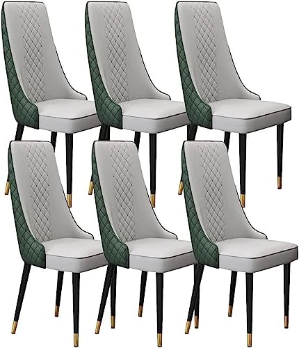 JIESOO Küchen Esszimmerstühle 6er-Set Mikrofaser-Leder Hohe Rückenlehne Gepolsterter Weicher Sitz Stabile Metallbeine Aus Karbonstahl for Büro Lounge Esszimmer Küche(Light Grey+Dark Green) von JIESOO