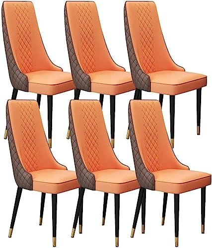 JIESOO Küchen Esszimmerstühle 6er-Set Mikrofaser-Leder Hohe Rückenlehne Gepolsterter Weicher Sitz Stabile Metallbeine Aus Karbonstahl for Büro Lounge Esszimmer Küche(Orange+Brown) von JIESOO