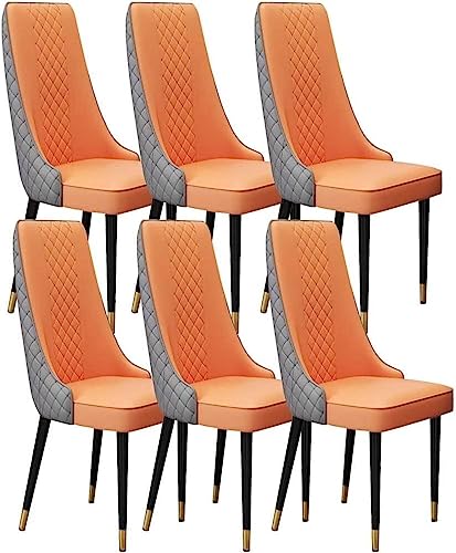 JIESOO Küchen Esszimmerstühle 6er-Set Mikrofaser-Leder Hohe Rückenlehne Gepolsterter Weicher Sitz Stabile Metallbeine Aus Karbonstahl for Büro Lounge Esszimmer Küche(Orange+Dark Grey) von JIESOO