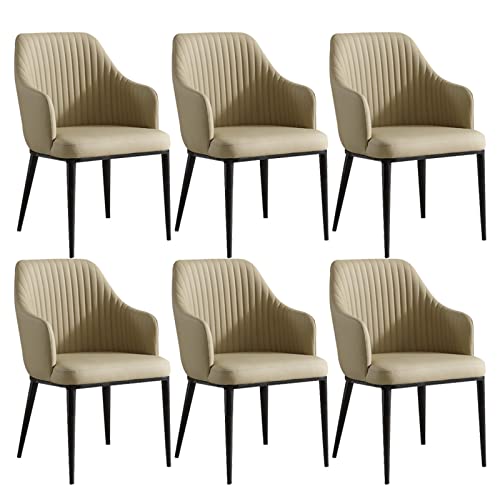 JIESOO Küchen-Esszimmerstühle 6er-Set Moderne Mikrofaser-Leder-Wohnzimmer-Armlehnenstühle mit Hoher Rückenlehne mit Gepolstertem Weichem Sitz Und Beinen Kohlenstoffstahl(Beige) von JIESOO
