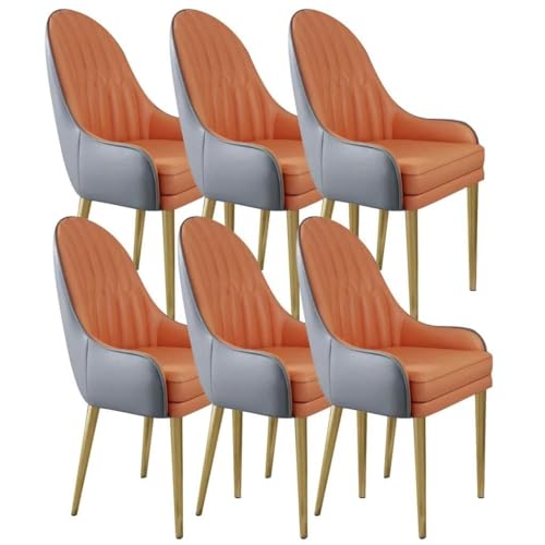 JIESOO Küchen-Esszimmerstühle 6er-Set Wohnzimmer-Lounge-Thekenstühle Mikrofaserleder Stabile Metallbeine Aus Karbonstahl for Büro Lounge Esszimmer Küche, Schlafzimmer(Orange) von JIESOO