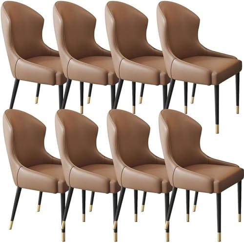 JIESOO Küchen Esszimmerstühle 8er-Set Wohnzimmerstühle Wasserdichter Beistellstuhl PU-Leder mit Metallbeinen(Coffee,Gold Leg) von JIESOO