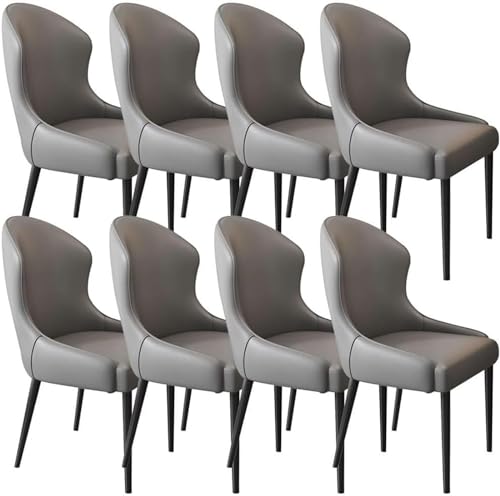JIESOO Küchen Esszimmerstühle 8er-Set Wohnzimmerstühle Wasserdichter Beistellstuhl PU-Leder mit Metallbeinen(Dark Grey,Black Leg) von JIESOO