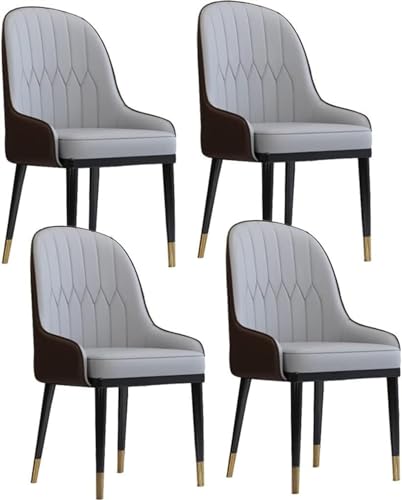 JIESOO Küchen Esszimmerstühle Leder 4er-Set Wasserdichter Beistellstuhl PU-Leder mit Metallbeinen for Esszimmer- Und Wohnzimmerstühle(Light Gray+Brown) von JIESOO