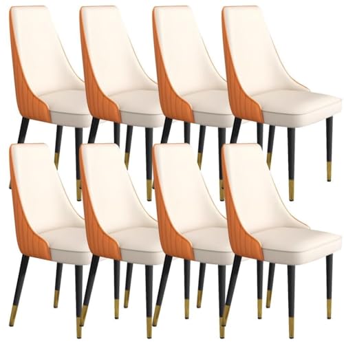 JIESOO Küchen-Esszimmerstühle aus Mikrofaser-Leder, stabile Karbonstahl-Metallbeine für Büro, Lounge, Esszimmer, Küche, Schlafzimmer (Farbe: Orange + Beige-Weiß, Größe: Einheitsgröße) von JIESOO
