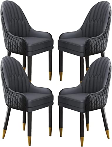 JIESOO Küchen-Esszimmerstuhl 4er-Set Wohnzimmer-Loungesessel Aus Künstlichem Mikrofaserleder Sofastuhl for Schlafzimmer Balkon Beine Aus Massivem Holz(Black+Cement Gray) von JIESOO