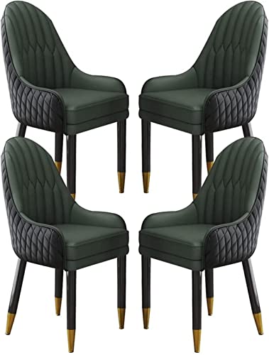 JIESOO Küchen-Esszimmerstuhl 4er-Set Wohnzimmer-Loungesessel Aus Künstlichem Mikrofaserleder Sofastuhl for Schlafzimmer Balkon Beine Aus Massivem Holz(Black+Dark Green) von JIESOO