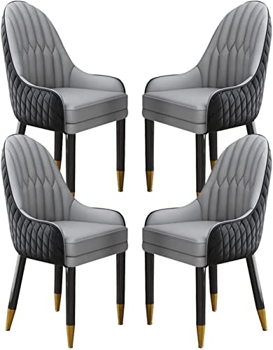 JIESOO Küchen-Esszimmerstuhl 4er-Set Wohnzimmer-Loungesessel Aus Künstlichem Mikrofaserleder Sofastuhl for Schlafzimmer Balkon Beine Aus Massivem Holz(Black+Light Gray) von JIESOO
