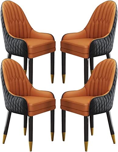 JIESOO Küchen-Esszimmerstuhl 4er-Set Wohnzimmer-Loungesessel Aus Künstlichem Mikrofaserleder Sofastuhl for Schlafzimmer Balkon Beine Aus Massivem Holz(Black+orange) von JIESOO