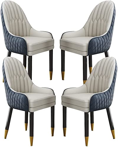 JIESOO Küchen-Esszimmerstuhl 4er-Set Wohnzimmer-Loungesessel Aus Künstlichem Mikrofaserleder Sofastuhl for Schlafzimmer Balkon Beine Aus Massivem Holz(Blue+beige) von JIESOO