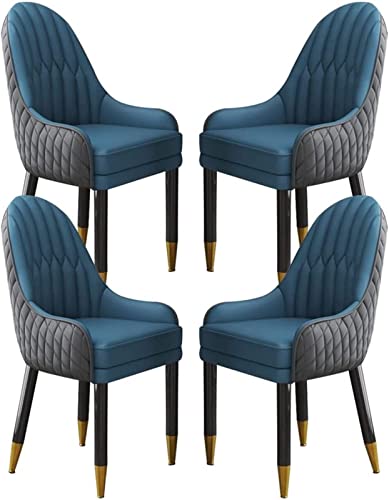 JIESOO Küchen-Esszimmerstuhl 4er-Set Wohnzimmer-Loungesessel Aus Künstlichem Mikrofaserleder Sofastuhl for Schlafzimmer Balkon Beine Aus Massivem Holz(Cement Gray+Lake Blue) von JIESOO