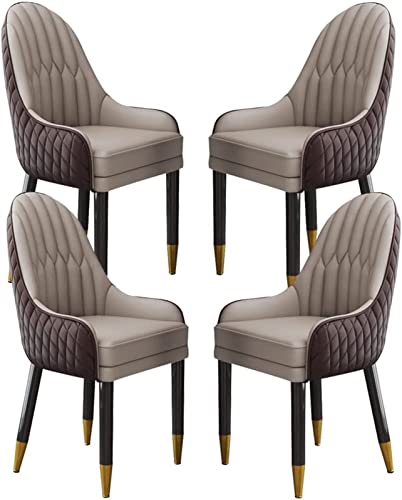 JIESOO Küchen-Esszimmerstuhl 4er-Set Wohnzimmer-Loungesessel Aus Künstlichem Mikrofaserleder Sofastuhl for Schlafzimmer Balkon Beine Aus Massivem Holz(Coffee+Khaki) von JIESOO