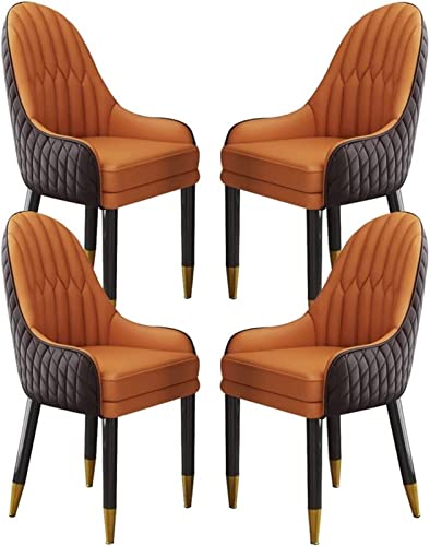 JIESOO Küchen-Esszimmerstuhl 4er-Set Wohnzimmer-Loungesessel Aus Künstlichem Mikrofaserleder Sofastuhl for Schlafzimmer Balkon Beine Aus Massivem Holz(Coffee+orange) von JIESOO
