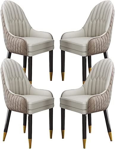 JIESOO Küchen-Esszimmerstuhl 4er-Set Wohnzimmer-Loungesessel Aus Künstlichem Mikrofaserleder Sofastuhl for Schlafzimmer Balkon Beine Aus Massivem Holz(Khaki+beige) von JIESOO