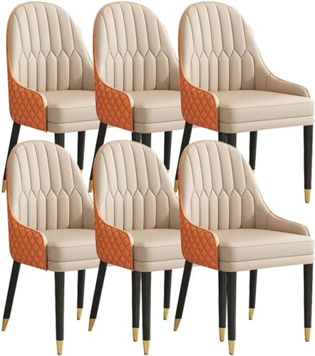 JIESOO Küchen Esszimmerstuhl-Set mit 6 Stück,Schreibtischstuhl Haushalt Ergonomischer Sitz Sessel mit Holzbeinen Mikrofaserleder for Büro, Lounge, Esszimmer, Küche(Khaki+orange Yellow) von JIESOO