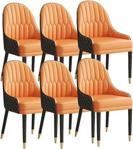 JIESOO Küchen Esszimmerstuhl-Set mit 6 Stück,Schreibtischstuhl Haushalt Ergonomischer Sitz Sessel mit Holzbeinen Mikrofaserleder for Büro, Lounge, Esszimmer, Küche(Orange Yellow+Black) von JIESOO