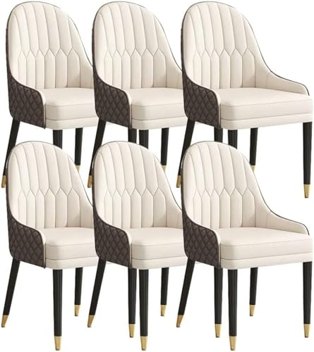 JIESOO Küchen Esszimmerstuhl-Set mit 6 Stück,Schreibtischstuhl Haushalt Ergonomischer Sitz Sessel mit Holzbeinen Mikrofaserleder for Büro, Lounge, Esszimmer, Küche(Rice White+Coffee) von JIESOO