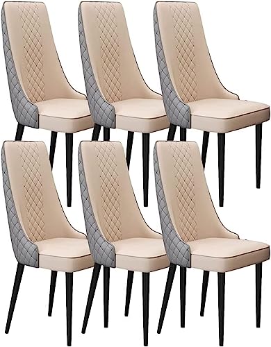 JIESOO Küchen Und Esszimmerstühle 6er-Set Wohnzimmer Lounge Thekenstühle Aus Mikrofaserleder Stabile Metallbeine Aus Karbonstahl(Khaki+Dark Grey,Black Feet) von JIESOO