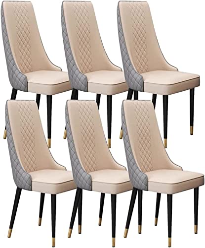 JIESOO Küchen Und Esszimmerstühle 6er-Set Wohnzimmer Lounge Thekenstühle Aus Mikrofaserleder Stabile Metallbeine Aus Karbonstahl(Khaki+Dark Grey,Golden Feet) von JIESOO