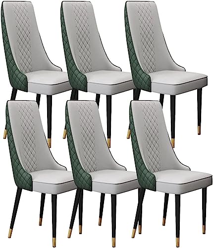 JIESOO Küchen Und Esszimmerstühle 6er-Set Wohnzimmer Lounge Thekenstühle Aus Mikrofaserleder Stabile Metallbeine Aus Karbonstahl(Light Grey+Dark Green,Golden Feet) von JIESOO