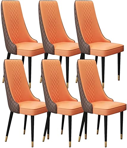 JIESOO Küchen Und Esszimmerstühle 6er-Set Wohnzimmer Lounge Thekenstühle Aus Mikrofaserleder Stabile Metallbeine Aus Karbonstahl(Orange+Brown,Golden Feet) von JIESOO