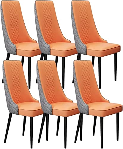 JIESOO Küchen Und Esszimmerstühle 6er-Set Wohnzimmer Lounge Thekenstühle Aus Mikrofaserleder Stabile Metallbeine Aus Karbonstahl(Orange+Dark Grey,Black Feet) von JIESOO