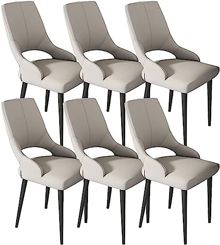JIESOO Küchen Und Esszimmerstühle 6er-Set Wohnzimmer Lounge Thekenstühle PU-Leder Stabile Metallbeine Karbonstahl Bequeme Akzentstühle(Light Grey) von JIESOO