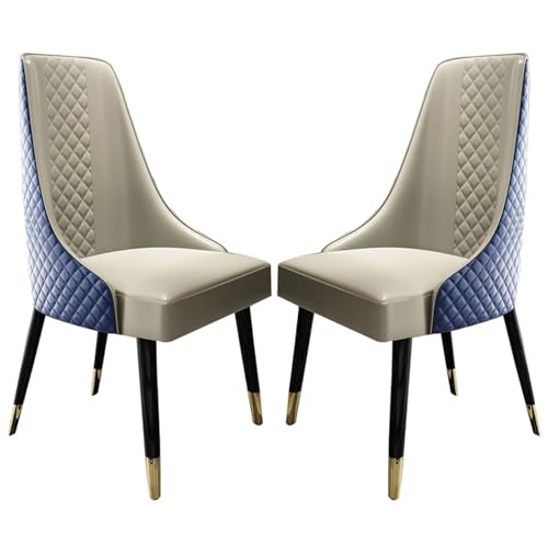 JIESOO Mid-Century-Esszimmerstühle 2er-Set Esszimmerstuhl PU-Leder Mit Beinen Massivholz Rautenmuster for Wohnzimmer, Schlafzimmer, Empfangslounge(E) von JIESOO