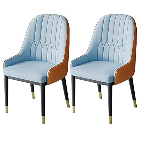 JIESOO Moderne Esszimmerstühle 2er-Set，Küchen-Wohnzimmer-Stühle，PU-Leder Mit Hoher Rückenlehne, Weicher Sitz，Metallbeine Lounge-Theken-Akzent-Stühle(Blue+Yellow) von JIESOO