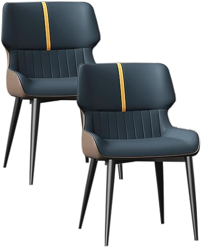 JIESOO Moderne Esszimmerstühle 2er-Set Küchenstuhl mit Metallbeinen Gepolsterter Leder-Esszimmerstuhl for Esszimmer Wohnzimmer Wartezimmer Küche(A Dark Blue) von JIESOO