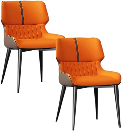 JIESOO Moderne Esszimmerstühle 2er-Set Küchenstuhl mit Metallbeinen Gepolsterter Leder-Esszimmerstuhl for Esszimmer Wohnzimmer Wartezimmer Küche(A Orange Coffee) von JIESOO