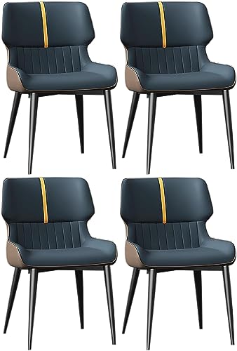 JIESOO Moderne Esszimmerstühle 4er-Set Küchenstuhl mit Metallbeinen Gepolsterter Leder-Esszimmerstuhl for Esszimmer Wohnzimmer Wartezimmer Küche(A Dark Blue) von JIESOO