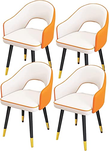 JIESOO Moderne Esszimmerstühle 4er-Set Wasserfeste Küchenstühle PU-Leder Mit Beinen Kohlenstoffstahl Moderne Gepolsterte Weiche Sitzmöbel Mit Hoher Rückenlehne(White+Yellow) von JIESOO
