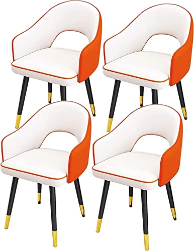 JIESOO Moderne Esszimmerstühle 4er-Set Wasserfeste Küchenstühle PU-Leder Mit Beinen Kohlenstoffstahl Moderne Gepolsterte Weiche Sitzmöbel Mit Hoher Rückenlehne(White+orange) von JIESOO