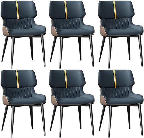 JIESOO Moderne Esszimmerstühle 6er-Set Küchenstuhl mit Metallbeinen Gepolsterter Leder-Esszimmerstuhl for Esszimmer Wohnzimmer Wartezimmer Küche(A Dark Blue) von JIESOO