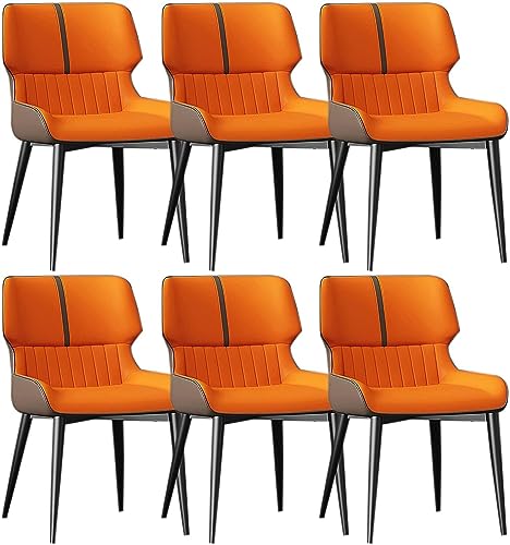 JIESOO Moderne Esszimmerstühle 6er-Set Küchenstuhl mit Metallbeinen Gepolsterter Leder-Esszimmerstuhl for Esszimmer Wohnzimmer Wartezimmer Küche(A Orange Coffee) von JIESOO