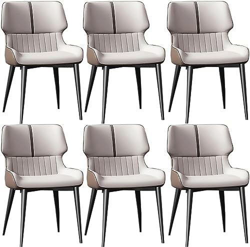 JIESOO Moderne Esszimmerstühle 6er-Set Küchenstuhl mit Metallbeinen Gepolsterter Leder-Esszimmerstuhl for Esszimmer Wohnzimmer Wartezimmer Küche(A Rice White Coffee) von JIESOO