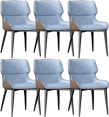 JIESOO Moderne Esszimmerstühle 6er-Set Küchenstuhl mit Metallbeinen Gepolsterter Leder-Esszimmerstuhl for Esszimmer Wohnzimmer Wartezimmer Küche(B Light Blue Coffee) von JIESOO