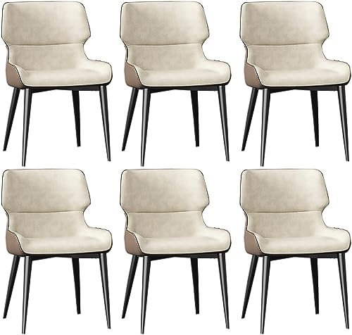JIESOO Moderne Esszimmerstühle 6er-Set Küchenstuhl mit Metallbeinen Gepolsterter Leder-Esszimmerstuhl for Esszimmer Wohnzimmer Wartezimmer Küche(B Rice White Coffee) von JIESOO