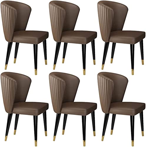 JIESOO Moderne Esszimmerstühle Aus Mikrofaser-Leder 6er-Set Lounge-Stühle Küche Wohnzimmer Empfangsstuhl Mit Massivholzfüßen(Brown) von JIESOO