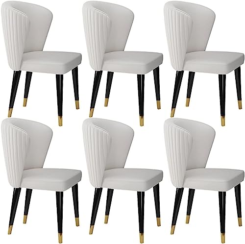 JIESOO Moderne Esszimmerstühle Aus Mikrofaser-Leder 6er-Set Lounge-Stühle Küche Wohnzimmer Empfangsstuhl Mit Massivholzfüßen(Off-White) von JIESOO