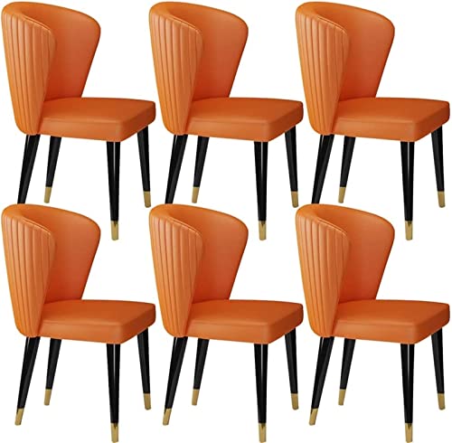 JIESOO Moderne Esszimmerstühle Aus Mikrofaser-Leder 6er-Set Lounge-Stühle Küche Wohnzimmer Empfangsstuhl Mit Massivholzfüßen(Orange) von JIESOO