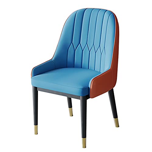 JIESOO Moderne Esszimmerstühle Küchen-Wohnzimmer-Stühle PU-Leder Mit Hoher Rückenlehne Weicher Sitz Metallbeine Lounge-Theken-Akzent-Stühle(Dark Blue+Yellow) von JIESOO