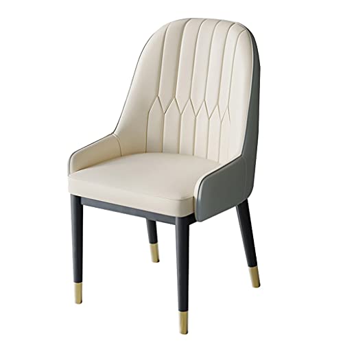 JIESOO Moderne Esszimmerstühle Küchen-Wohnzimmer-Stühle PU-Leder Mit Hoher Rückenlehne Weicher Sitz Metallbeine Lounge-Theken-Akzent-Stühle(Off-White+Gray) von JIESOO
